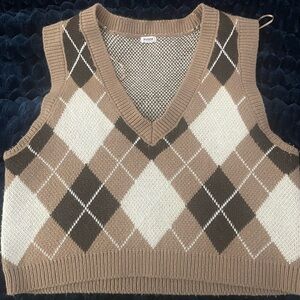 Garage V-Neck Sweater Vest in Brown, Cream and Dark Brown